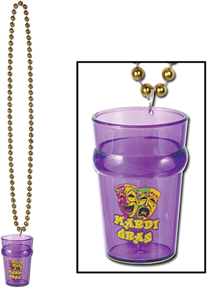 Mardi Gras Beads with Shot Glass