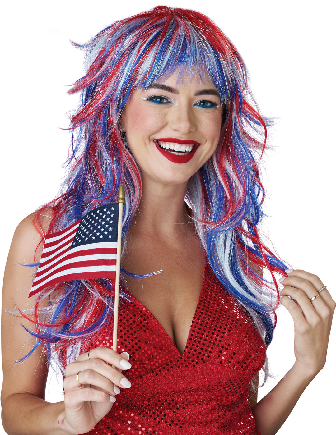 Fireworks Tinsel Wig - Red, White, &amp; Blue