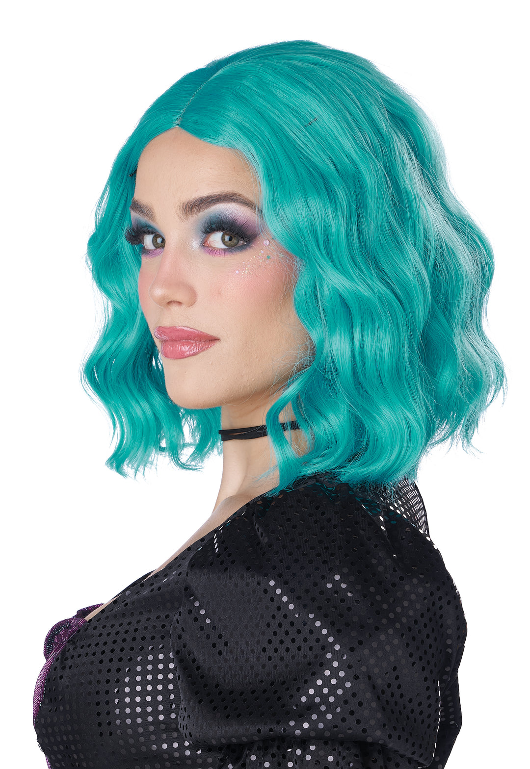 Wig Short Wavy Turquoise