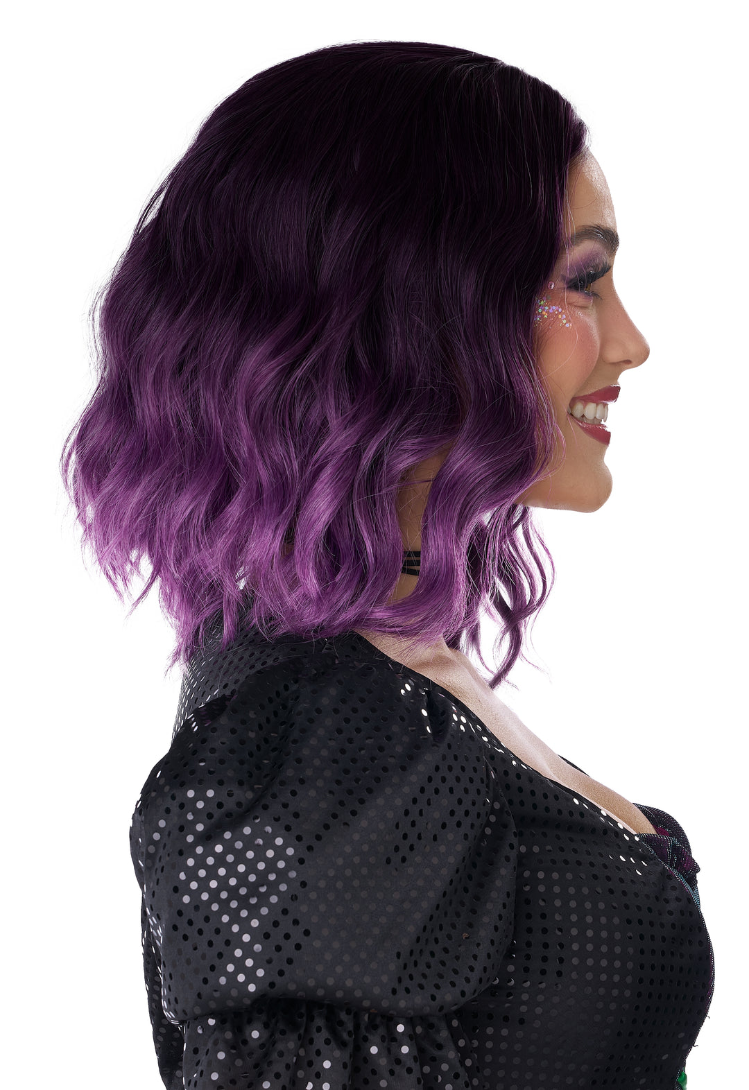 Wig Short Wavy Black and Purple