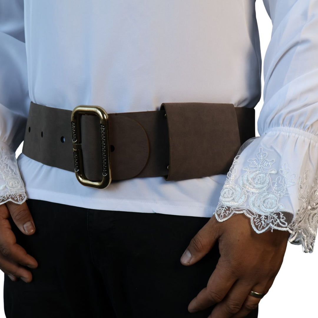 Brown Leatherlike Medieval/Pirate Belt with Brass Buckle - Adult