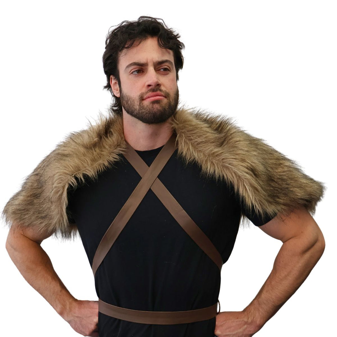 Medieval Fur Cape with Leatherlike Cross Straps - Adult