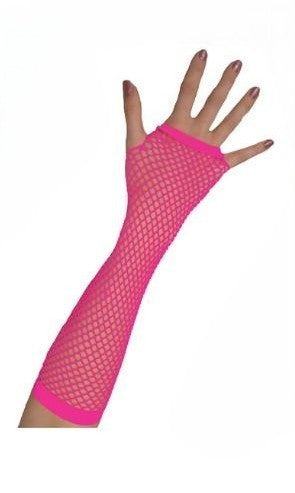 Long Fishnet Neon Pink Gloves - Fingerless