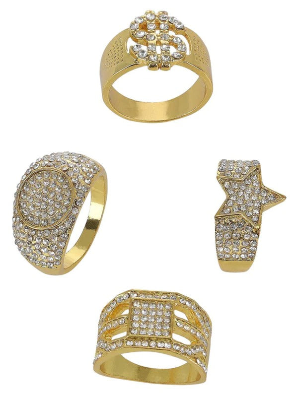 90's Gold & Diamond Bling Ring Set 4/pk