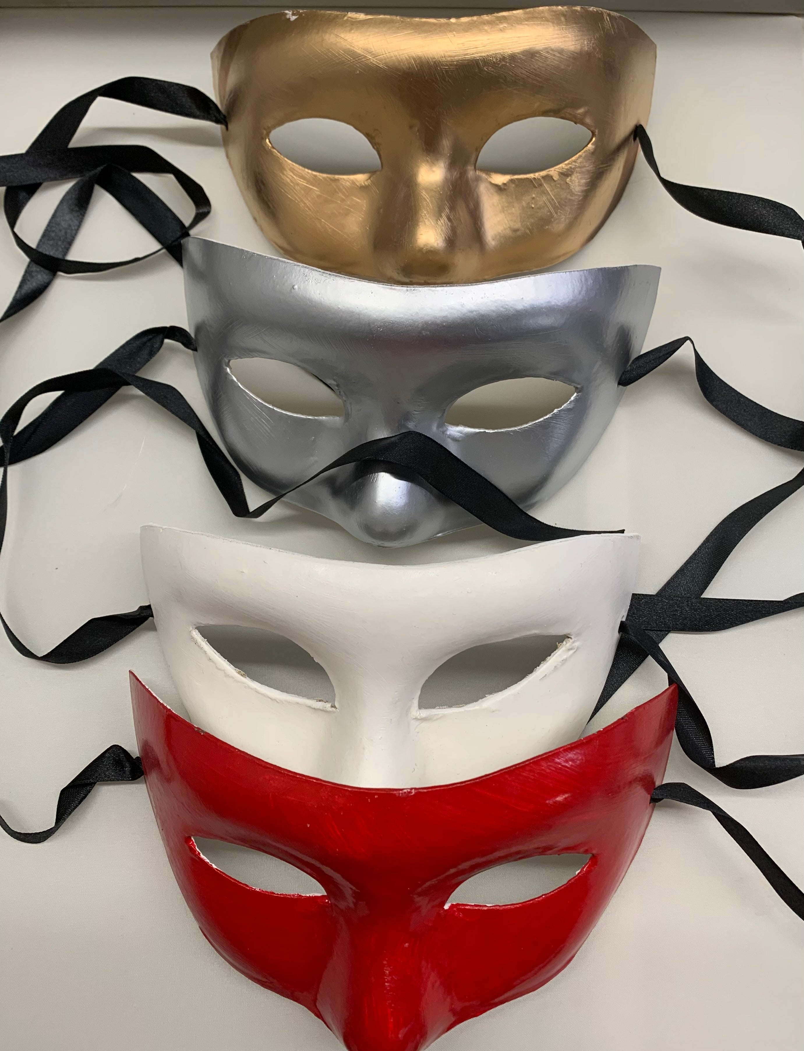 Paper Mache Masquerade Half Mask with Black Ribbon Ties
