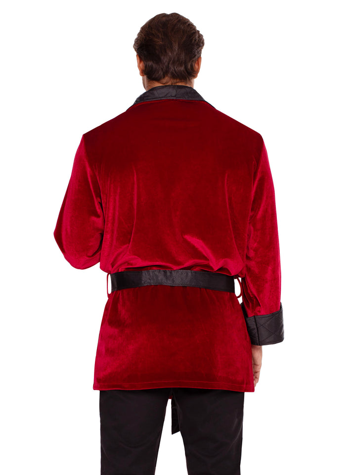Deluxe Velvet Smoking Jacket & Pipe - Deep Red with Black Trim - Adult