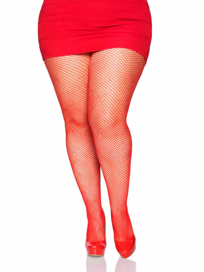 Red Fishnet Stockings - Plus Size