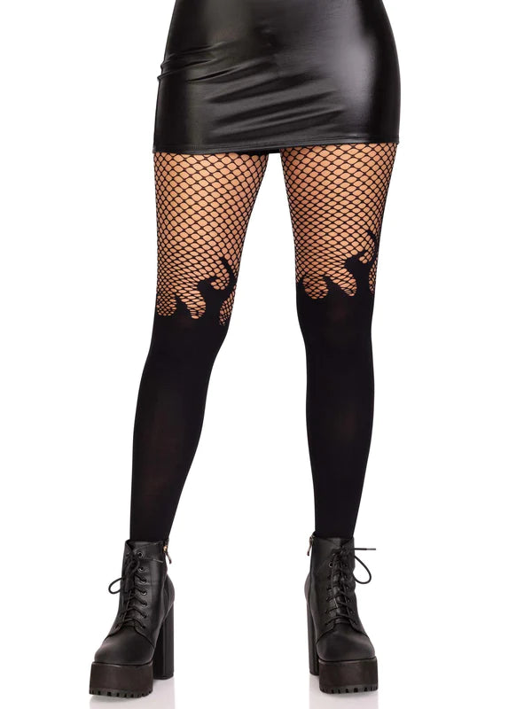 Fan The Flames Opaque Fishnet Tights