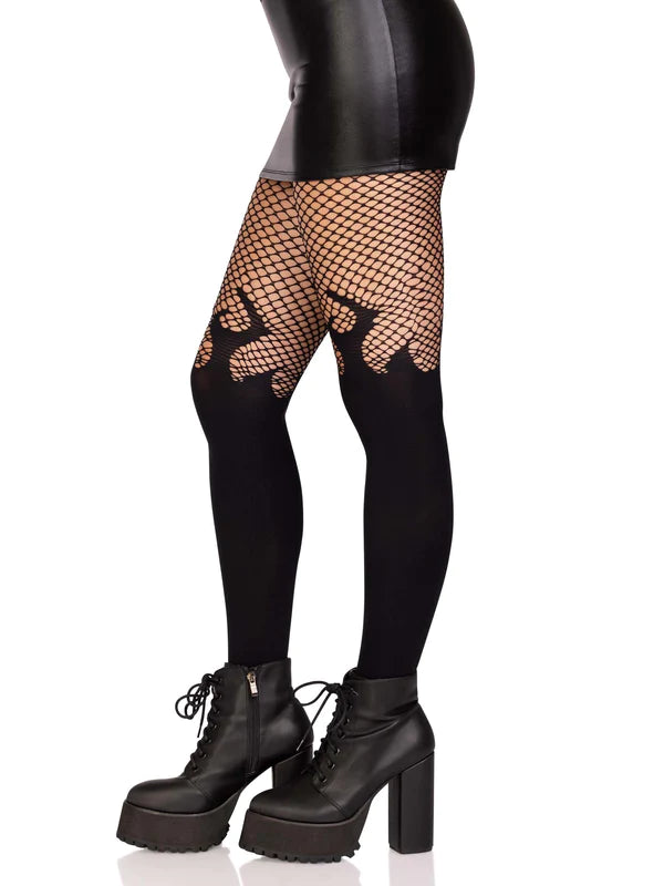 Fan The Flames Opaque Fishnet Tights