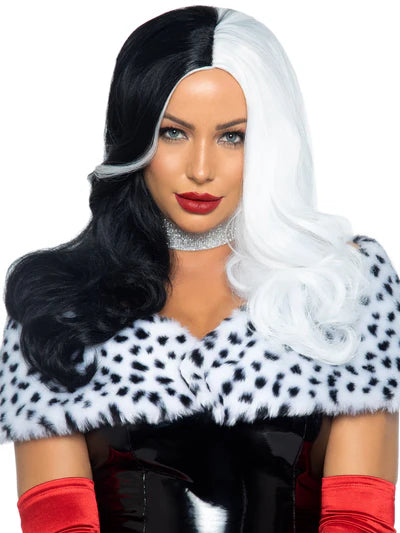 Two Tone Viiain Long Wavy Wig - Black & White