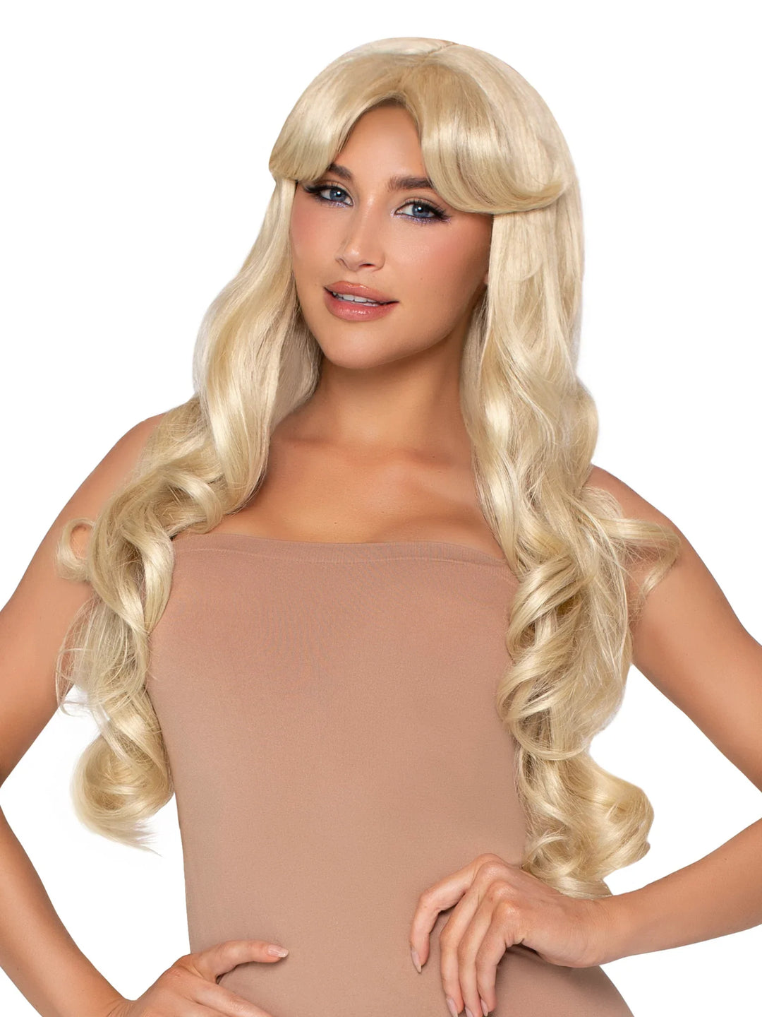 27” Curtain Bang Wavy Wig - Blonde