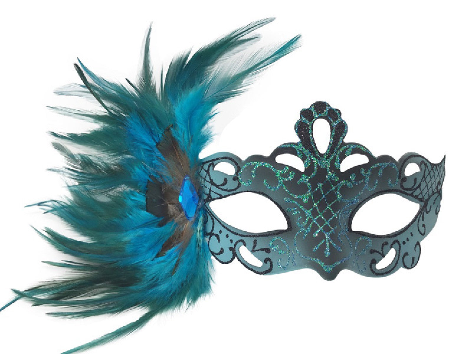 Metallic & Glitter Half Mask with feathers