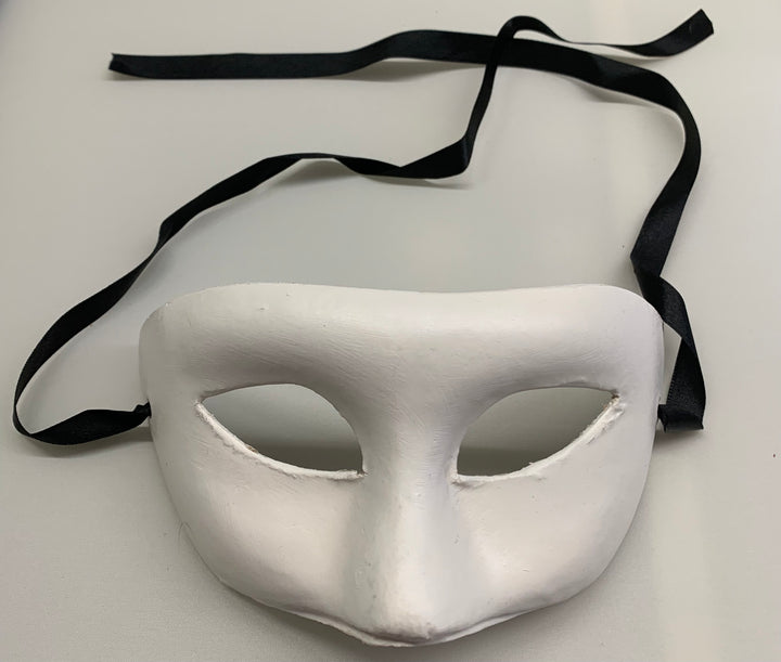 Paper Mache Masquerade Half Mask with Black Ribbon Ties