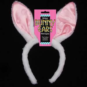 Plush White Bunny Ears with Pink Satin Inner Ear
