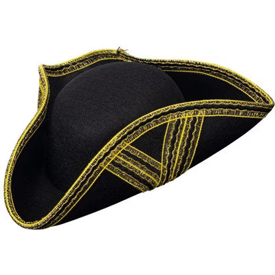 Tricorner Felt Pirate Hat with Gold Trim
