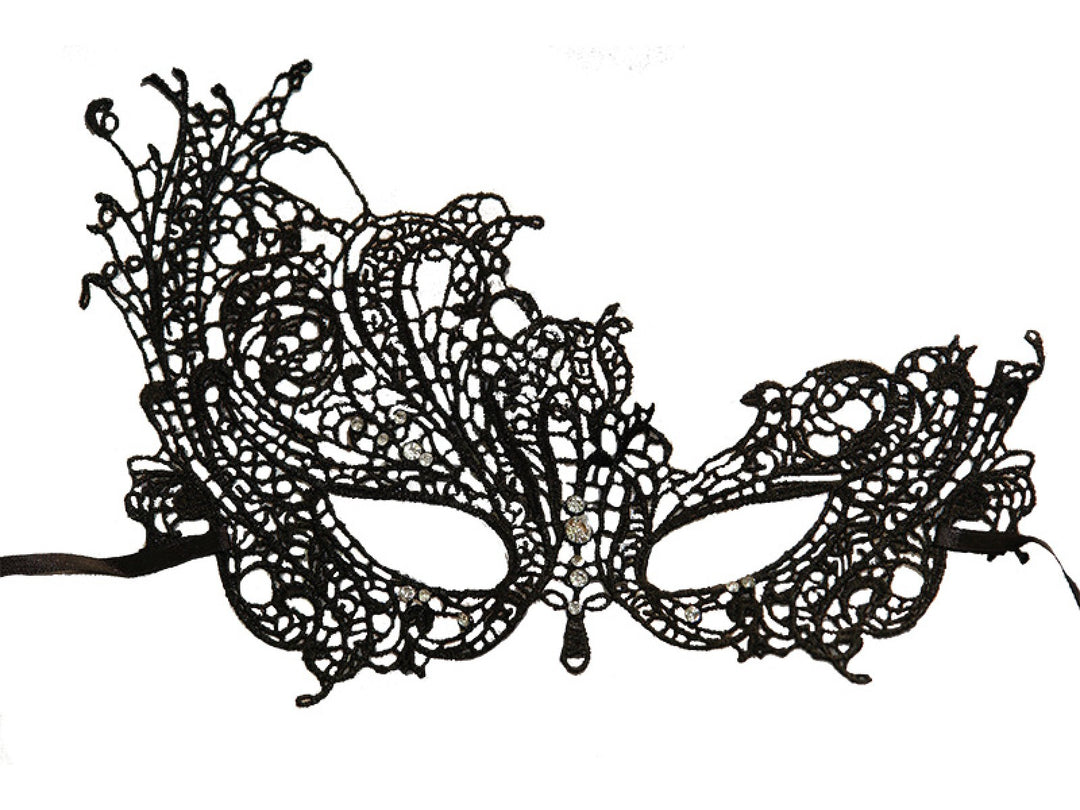 Black Brocade Lace Mask with Jewels