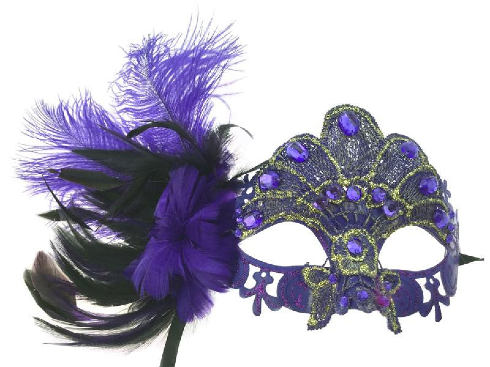 Purple & Black Half Mask with Crystals