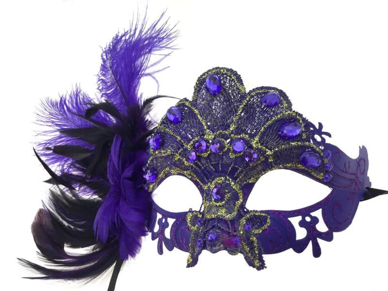 Purple & Black Half Mask with Crystals