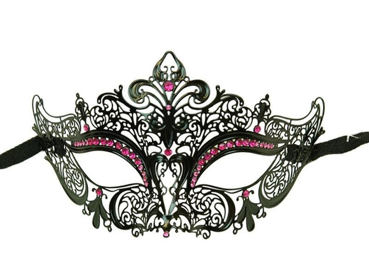 Black Metal Laser Cut Half Mask with Crystals