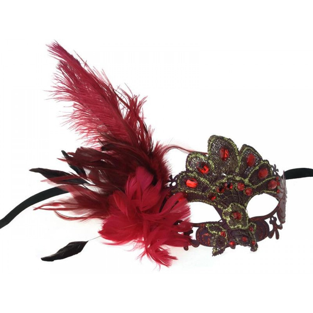Burgundy Gem Feather Mask