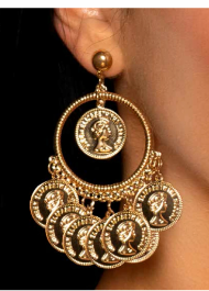 Gold Metal Coin Earrings - Pierced