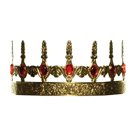 King or Queen Gold Crown with Red Jewels