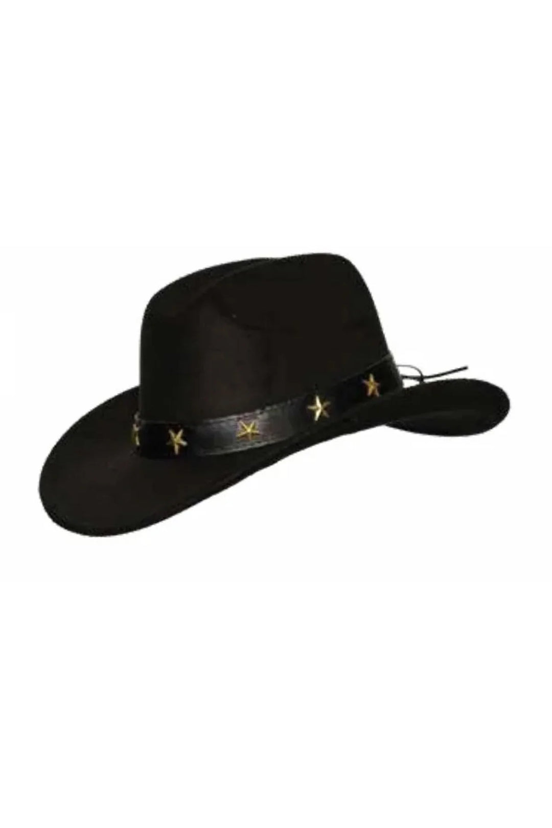 Black Leather Cowboy Hat w/Band &amp; Bronze Star Studs