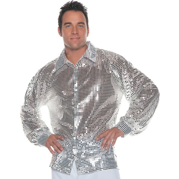 Silver Sequin Disco Shirt Adult Costume