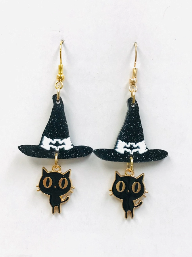 Witchy Black Cat Acrylic Earrings