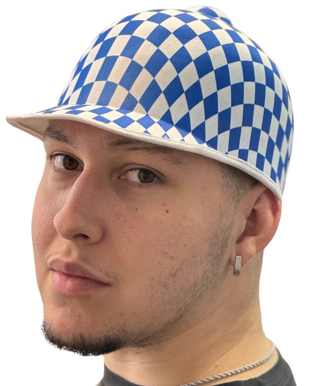 Blue and White Checkered Jockey Cap