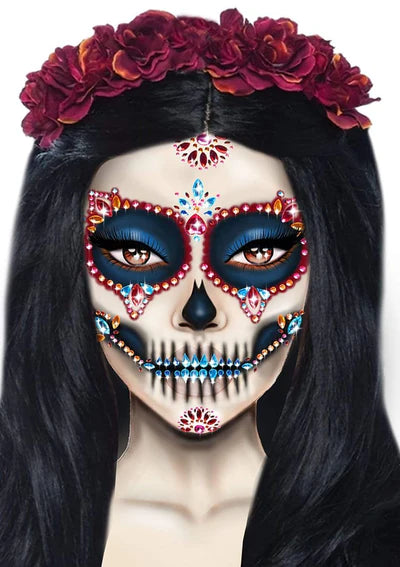 Self Adhesive Face Jewels - Day of the Dead Multi Color