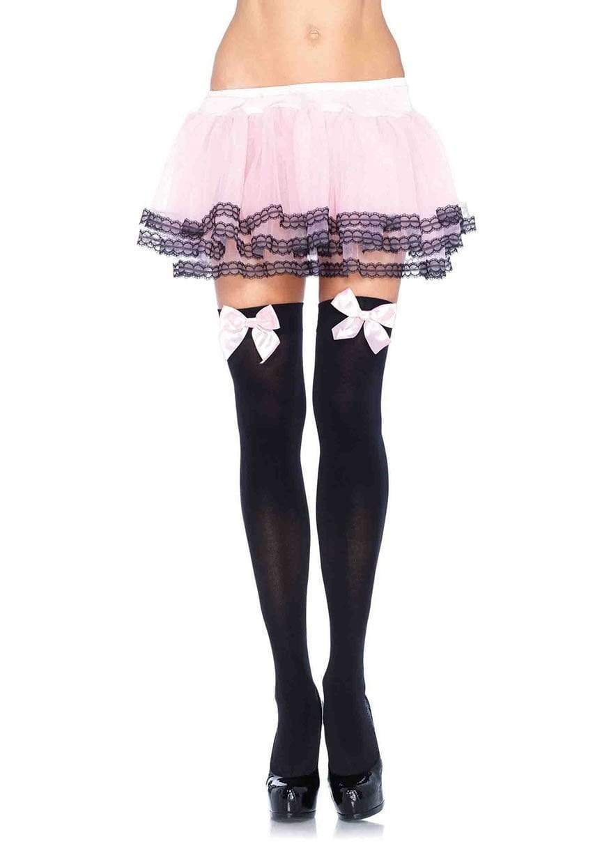 Thigh High Nylon’s Black with Pink Bow - Standard