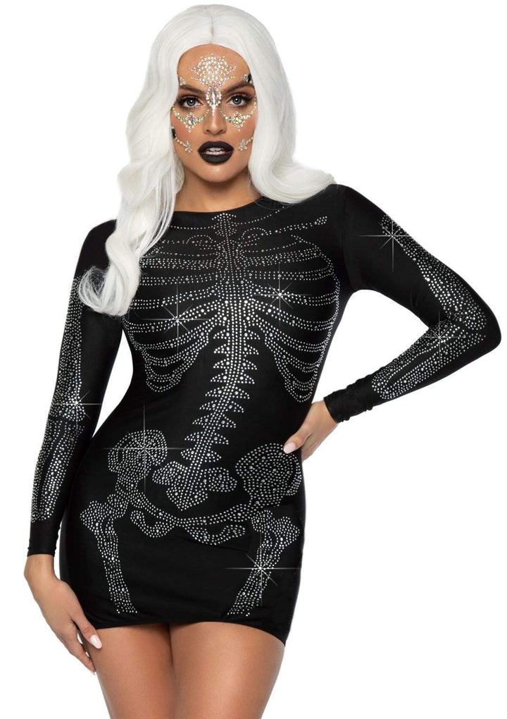 Rhinestone Skeleton Dress, Black / Small