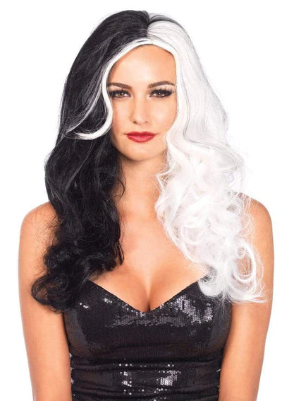 Two Tone Viiain Long Wavy Wig - Black & White
