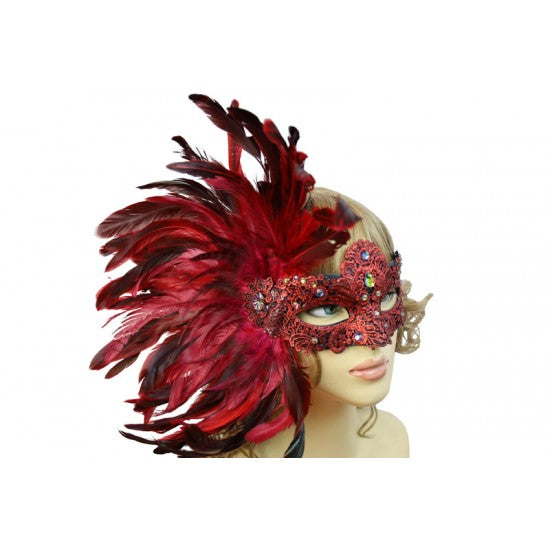 Red Carnival Feather Mask