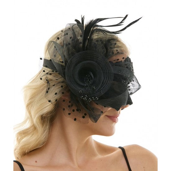 Black Lace Mask w/Feathers