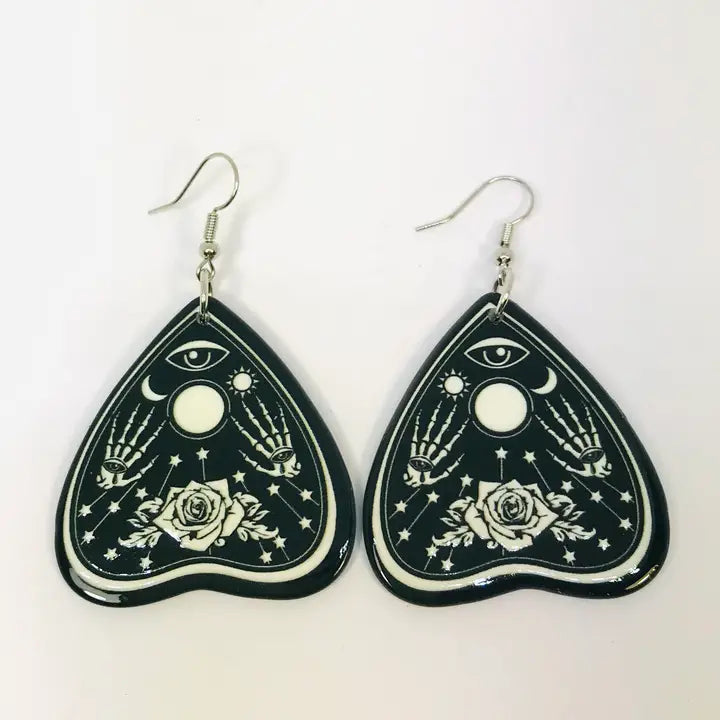 Ouija Rose Planchette Earrings