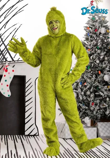 Dr. Suess Deluxe Grinch Costume Open Face – Caufield's Novelty Dr. Suess Deluxe Grinch Costume Open Face – Caufield's Novelty