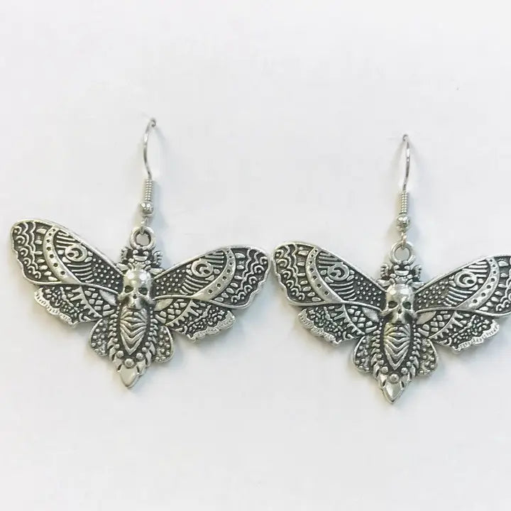 Silver Skeleton Moth Earrings