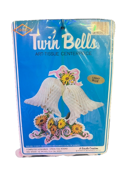 Vintage Twin Bells Art-Tissue Centerpiece - Light Blue