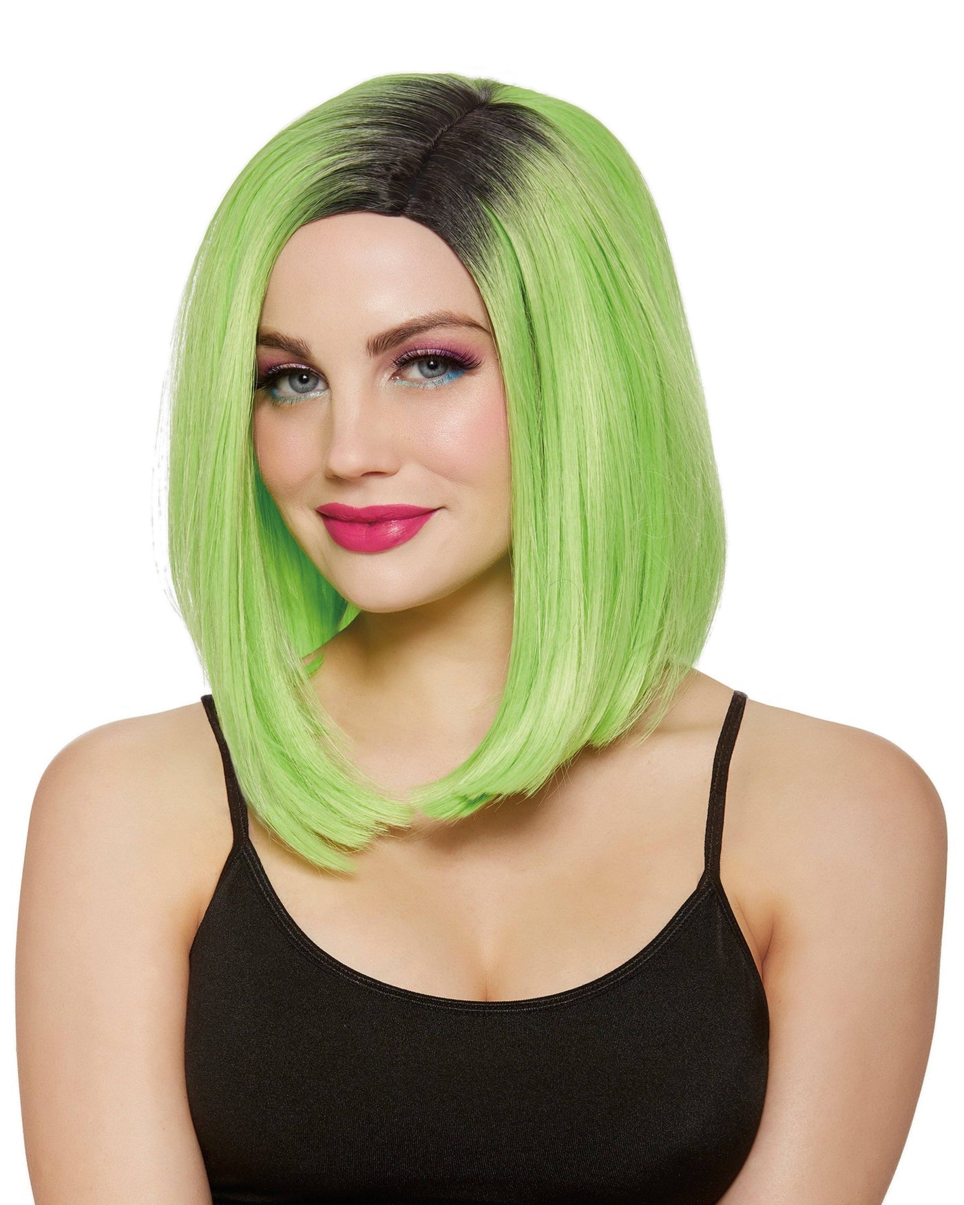 Neon Green Dip Dye Blunt Lob Wig
