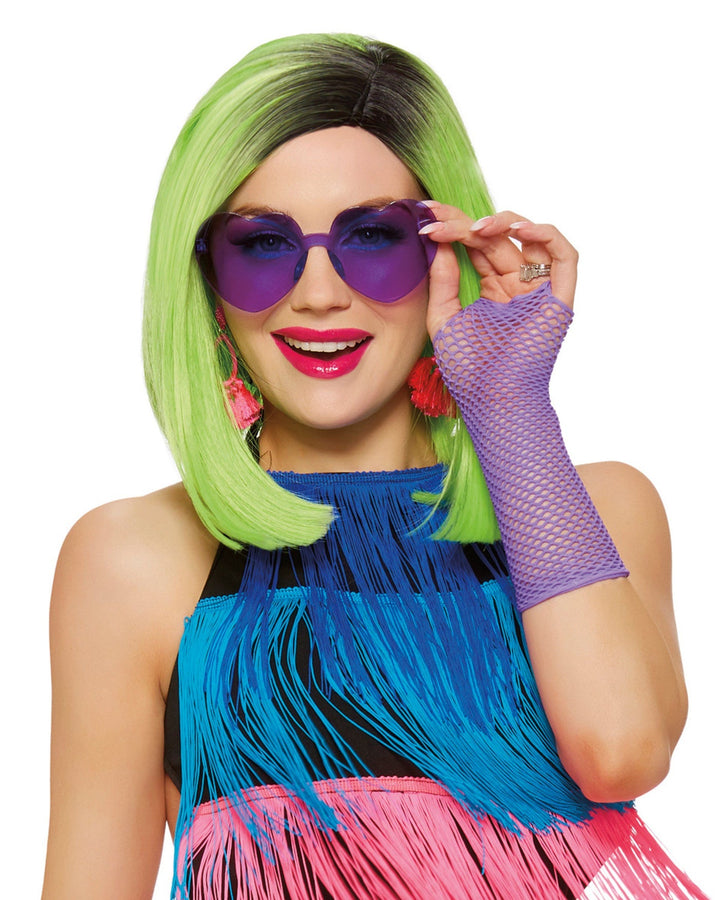 Neon Green Dip Dye Blunt Lob Wig