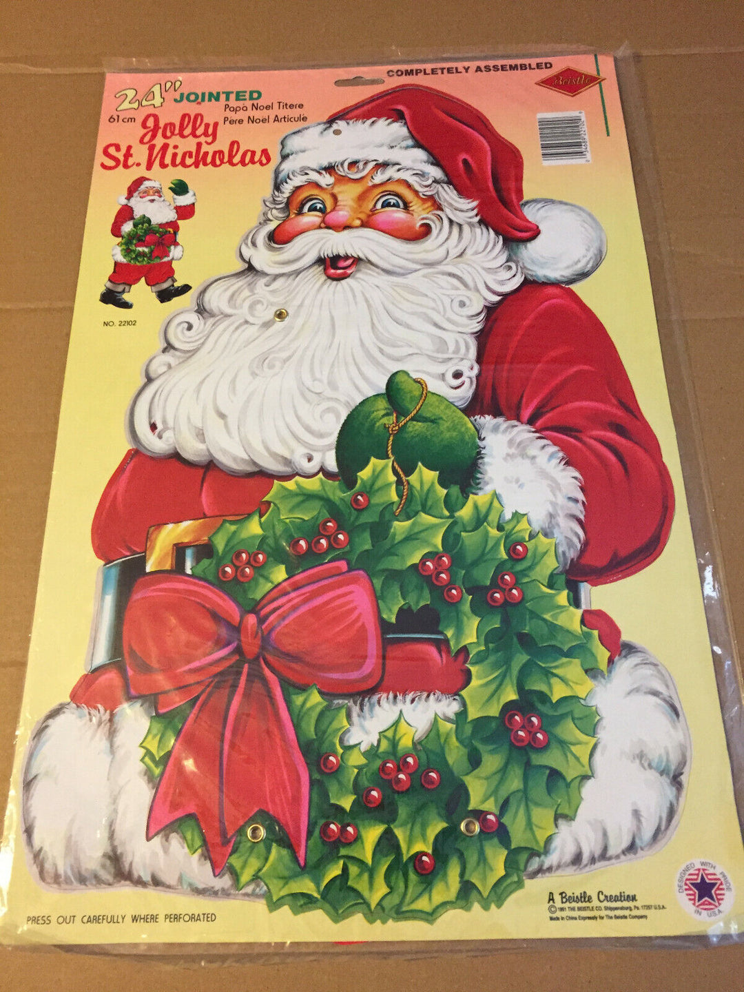 Vintage Beistle Jolly St. Nicholas Jointed Cutout 1991