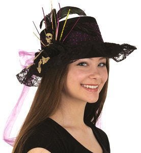 Hat -Top Hat Skeleton With Feathers & Purple Bow