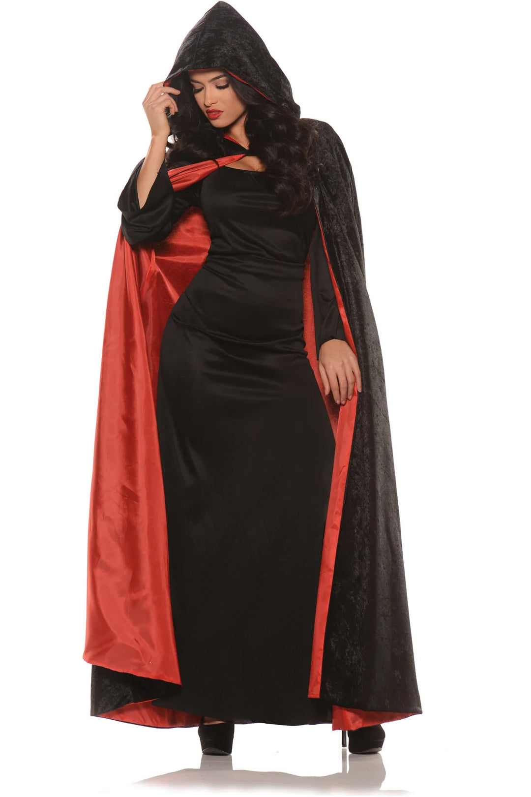 Hooded Velvet Cape with Red Lining
