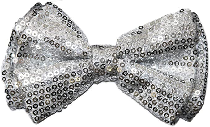 Sequin Satin Bow Tie - Silver