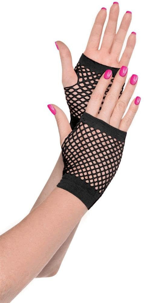 Totally 80's Fingerless Fishnet Gloves-Black