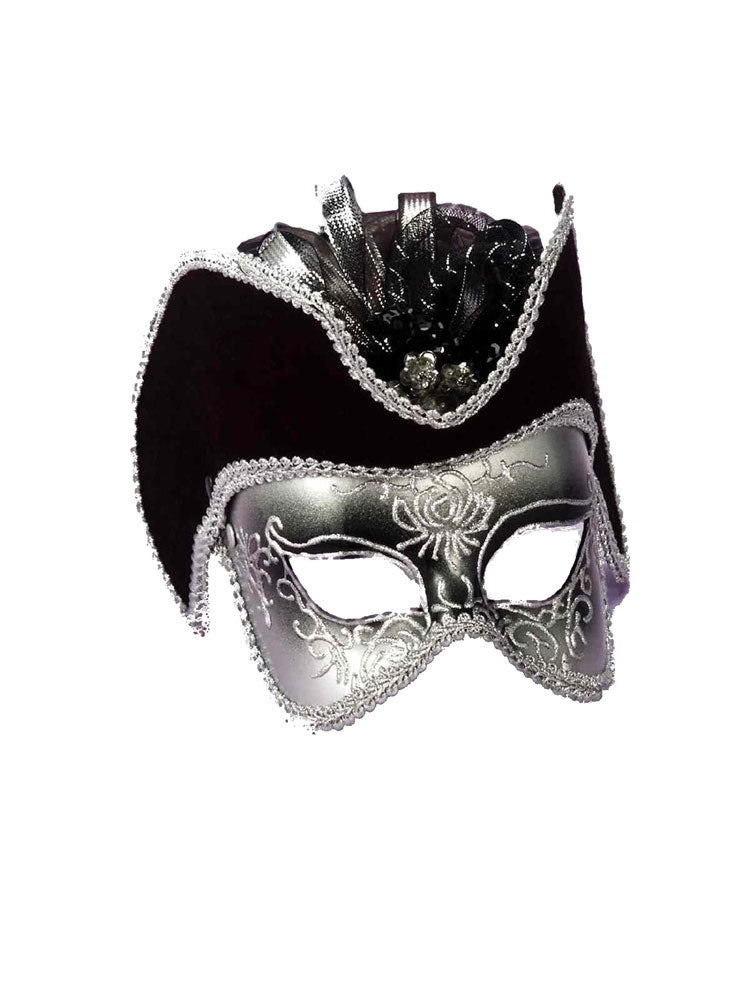 Venetian Mask - Silver Cocktail w/Hat