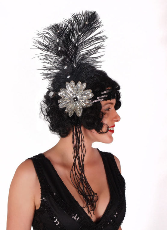 Black and Silver Sequin Flapper Headband