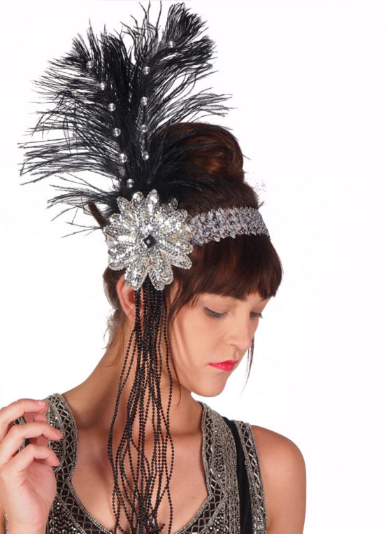 Black and Silver Sequin Flapper Headband